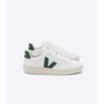 Veja V-12 LEATHER Women's Sneakers White/Green | NZ 671KOR